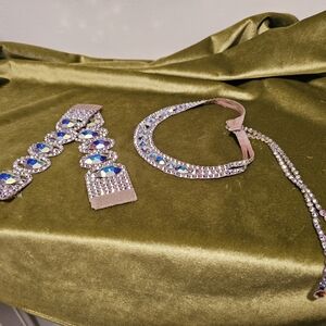 Elegant Silver Jeweled Bracelet And Necklace Set,  Danzann